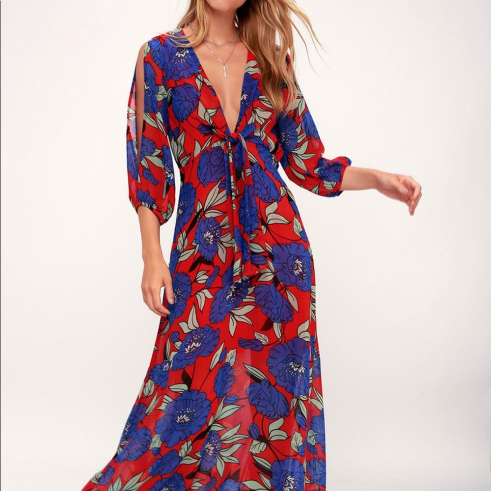 Red Floral Print Long Sleeve